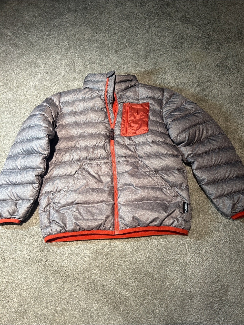 Burton Kids Gray Puffer Jacket with Orange Trim